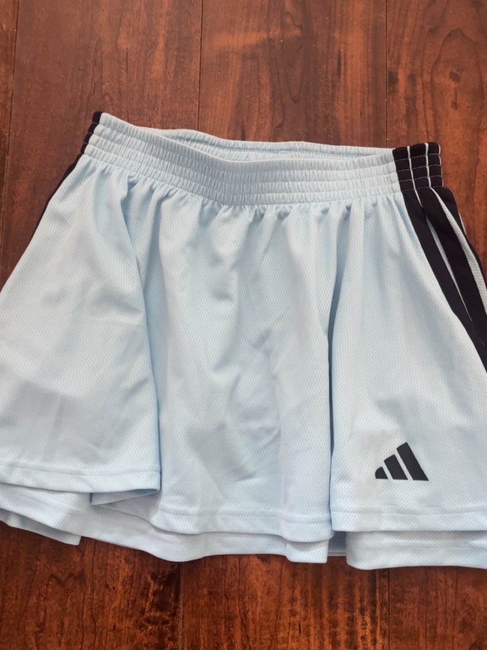 adidas Light Blue Women’s Athletic Shorts with Black Stripe